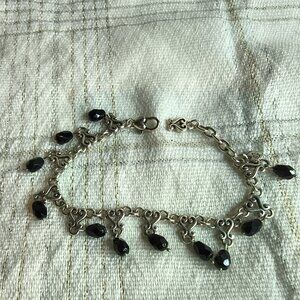 Brighton Silver Plated Black Glass Dangle Bracelet